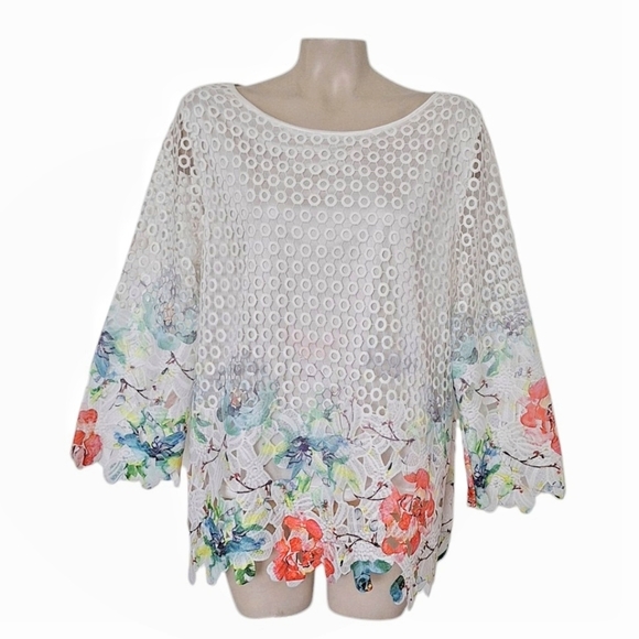 Damee Inc Floral Print Lace Aline Top Tunic Cottagecore Beachy L - Picture 1 of 6